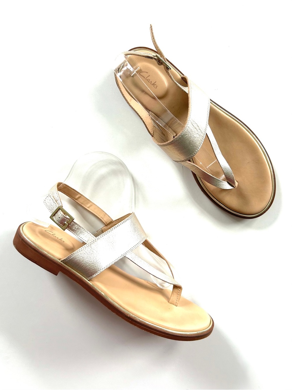 Clarks Gold Metallic Shimmer Ellis Opal Thong Sandals